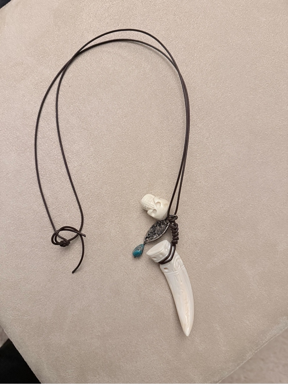 Chan Luu Ivory Tusk & Skull Pendant Necklace with Teal Accent
